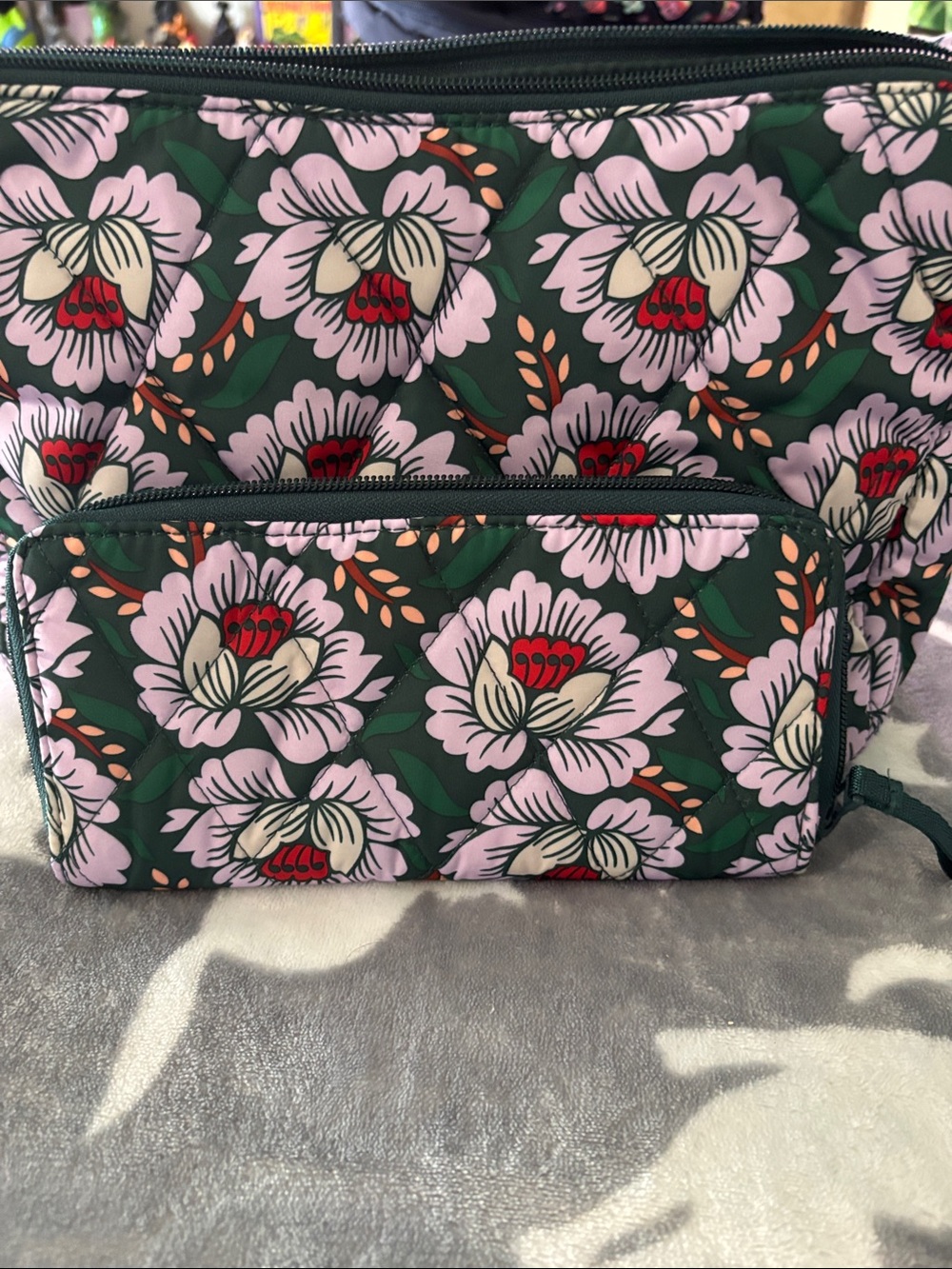 Floral performance crossbody and wallet - Pink Floral on Dark Green Vera Bradle